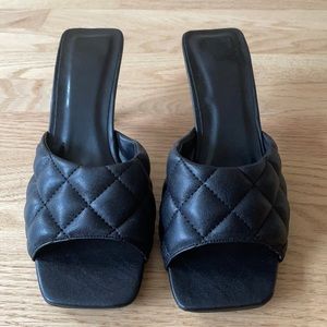 New Black Quilted Faux Leather Kitten Heels